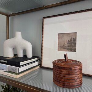 Segmented Turned Wood box with Leather Pull